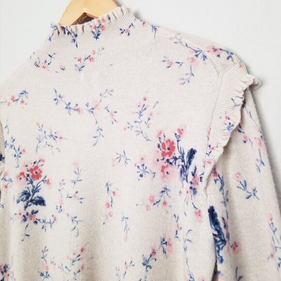 Joie Robbia Sweater L Wool Cashmere Blend Mock Neck Floral Ruffle Gesso $298 - Picture 11 of 16